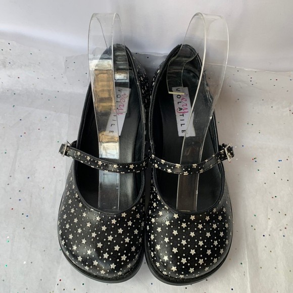 Very Volatile Black  Vegan Leather Chunky Style Star Print Mary Janes  Size 6.5 - Picture 4 of 14